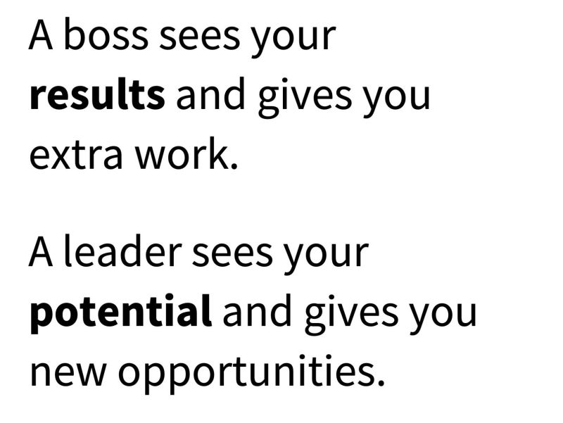 AskCatherine_'s tweet photo. A boss merely sees your results and piles on extra work, leaving you feeling overwhelmed and undervalued. 😔

💡 But a true leader recognizes your hidden potential and creates new opportunities for you to shine! ✨ https://t.co/a3eXRmqOjd https://t.co/79fqPmvz8D