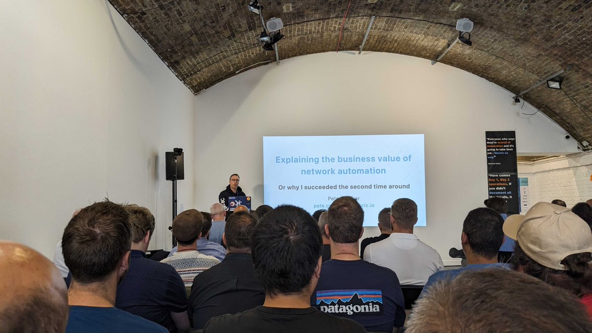 IP Fabric (@ipfabric) on Twitter photo Pete Crocker got <a href="/NetDevOpsDays/">NetDevOpsDays</a> underway in the best way possible - talking about the value of, and his own successes, with network automation!
If you're in London, stop by and say hi to @DarenFulwell, <a href="/MiniTriga/">Alex Gittings</a> and Pete!
#NetDevOpsDay #NetworkEngineer #NetworkAutomation Pete Crocker got <a href="/NetDevOpsDays/">NetDevOpsDays</a> underway in the best way possible - talking about the value of, and his own successes, with network automation!
If you're in London, stop by and say hi to @DarenFulwell, <a href="/MiniTriga/">Alex Gittings</a> and Pete!
#NetDevOpsDay #NetworkEngineer #NetworkAutomation