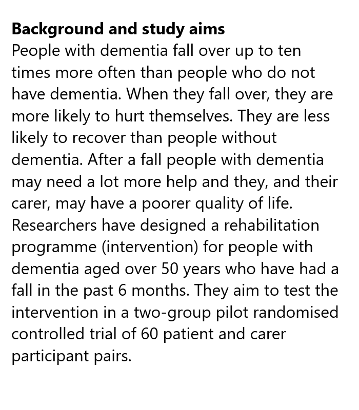 ISRCTN's tweet photo. Maintaining independence in people with dementia who had a fall

Read about the @MaintainStudy registered at #ISRCTN

https://t.co/NNTpkKRtkT https://t.co/e4OrRPHdou