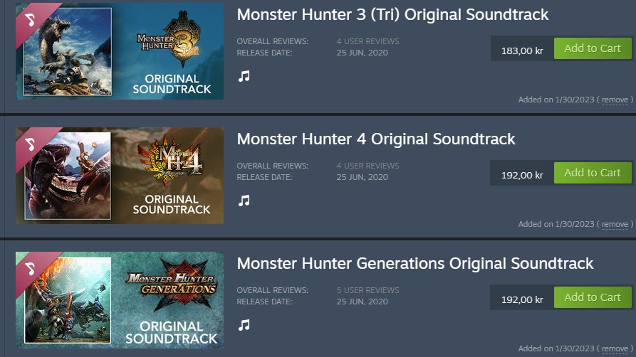 i still canty get over the fact the older MH game soundtracks are on Steam but so well hidden