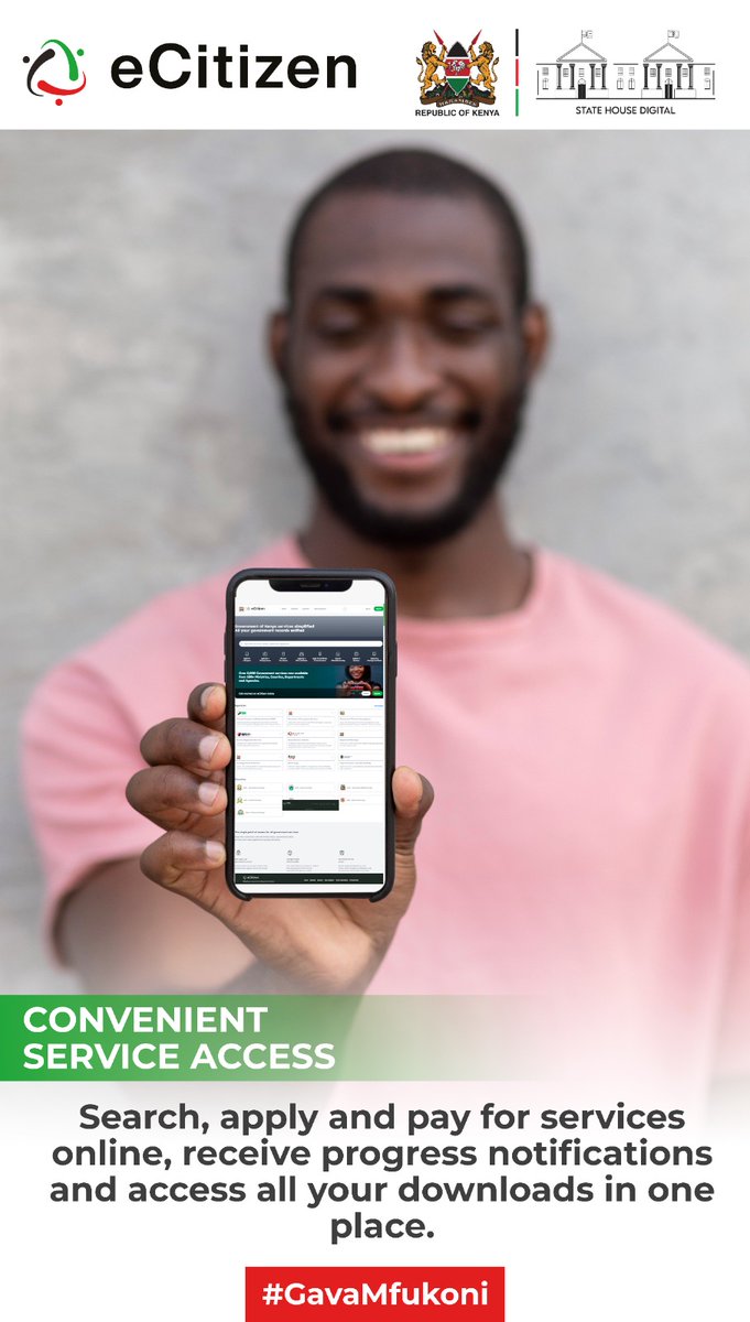 ON-BOARDING OF 5,000 E-SERVICES TO E-CITIZEN PLATFORM 

The government is implementing the Kenya National Digital Master Plan 2022-2032, the prime enabler of the country’s digital priorities.
#GavaMkononi