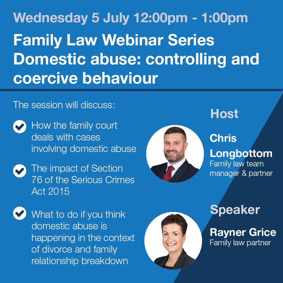 ClarkeWillmott's tweet photo. Join us for the next session in our series of @CWFamilyLaw webinars on 5 July. Hosted by @ChrisLongbottom with keynote speaker @RaynerGrice discussing how the family court deals with cases involving domestic abuse. Book here: https://t.co/k6SmWFyAEO https://t.co/aa30UGgekD