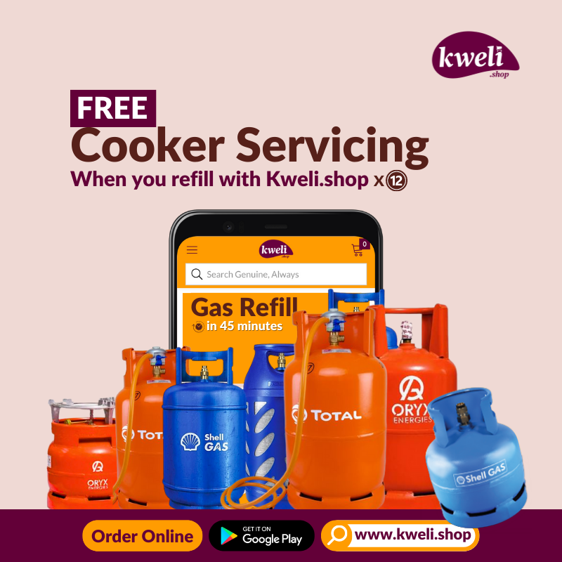 Imagine your gas guys servicing your cooker for free! Well, Kweli.shop will do just that! Get your cooker serviced for free with every 12 refills you make through Kweli.shop. Call/WhatsApp 0754 559895.
#KweliGotYou #GetGenuine, Always. #GasRefill