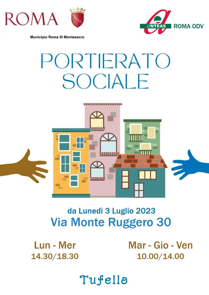 anteasnazionale's tweet image. @AnteasRoma è lieta di presentarvi il Portierato Sociale. 
 #supporto ai cittadini su:
- #disbigro #pratiche  📑
- supporto #servizionline  🌍 
- info sui #servizisanitari
offerti dal territorio.
📆 dal 3 luglio e dal lunedì al venerdì!
Noi per e con il #cittadino

#insieme