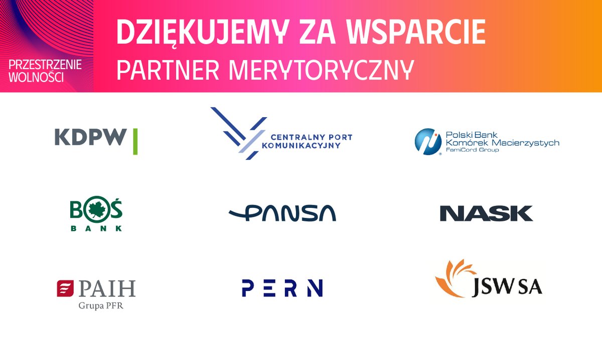 Partnerami Merytorycznymi 8. edycji #Kongres590 byli: <a href="/KDPW_/">KDPW</a> <a href="/CPK_PL/">Społeczność CPK z Polski</a>  <a href="/PBKM_FamiCord/">Polski Bank Komórek Macierzystych FamiCord Group</a> <a href="/BOS__Bank/">BOŚ Bank</a> <a href="/PANSA_PL/">PANSA</a> <a href="/NASK_pl/">NASK</a> <a href="/PAIH_pl/">PAIH</a> @pern_sa <a href="/jsw_sa/">JSW S.A.</a> 
Dziękujemy za wsparcie!
#PrzestrzenieWolności