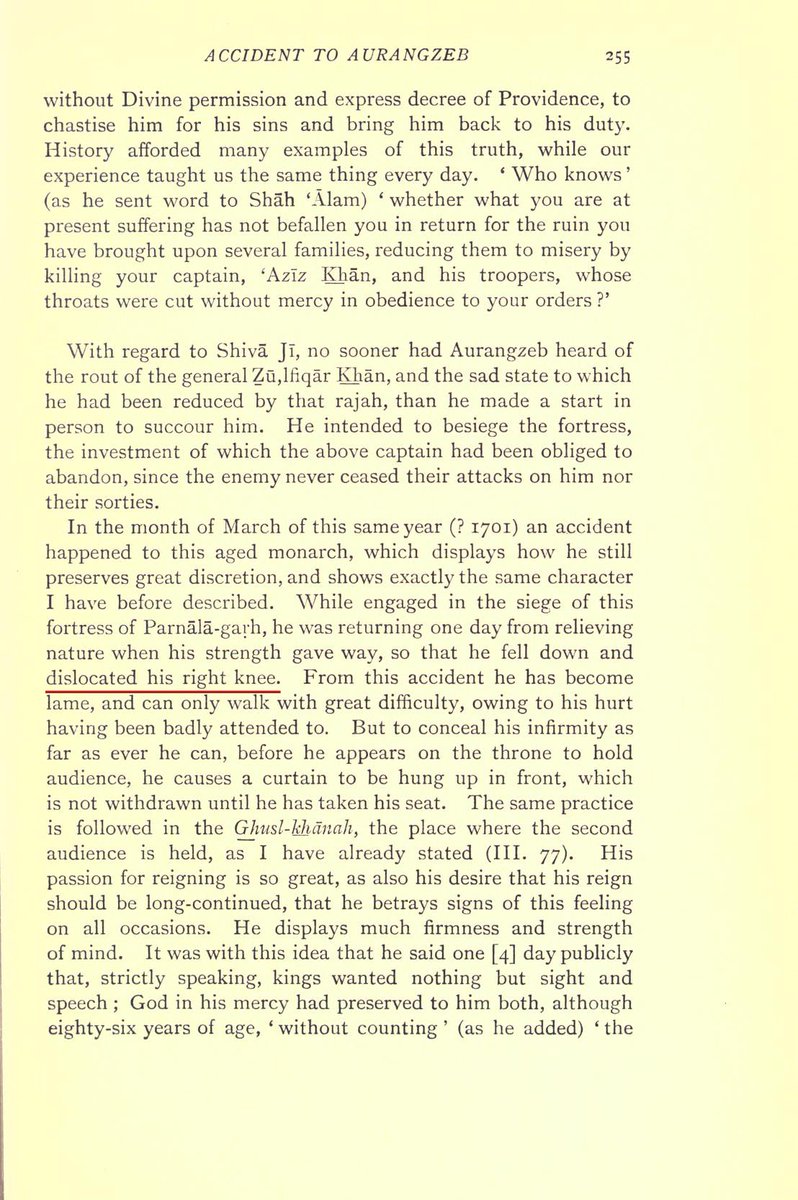 im_visuals_'s tweet image. #Debunking — Aurangzeb got his knee dislocated when Marathas attacked his camp.

#Reality — Aurangzeb got his knees dislocated at the siege of Panala-garh fort. [Storia Do Mogor]

Muntakhabul Lubab is wrong as it's impossible for Khafi Khan to know what Aurangzeb was imagining.
