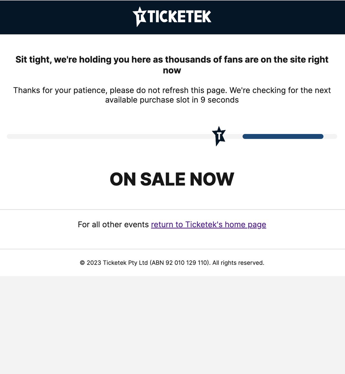 MiaFlitman's tweet photo. #ticketek #taylorswift #TheErasTour  what does this mean? has the website crashed..? ? https://t.co/AZR2Q1ufc2