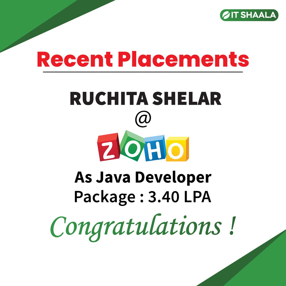 it_shaala's tweet photo. Congratulations! Ruchita Shelar for being placed as JAVA Developer at ZOHO with a package of 3.40 LPA.

Contact Us for detailed information :
088620 64497
#java #javadeveloper #javaprogramming #codinglife #programmerlife #javacode #java8 #Java9 #Java11 #javaworld #javaprogramming https://t.co/W2teXONjag