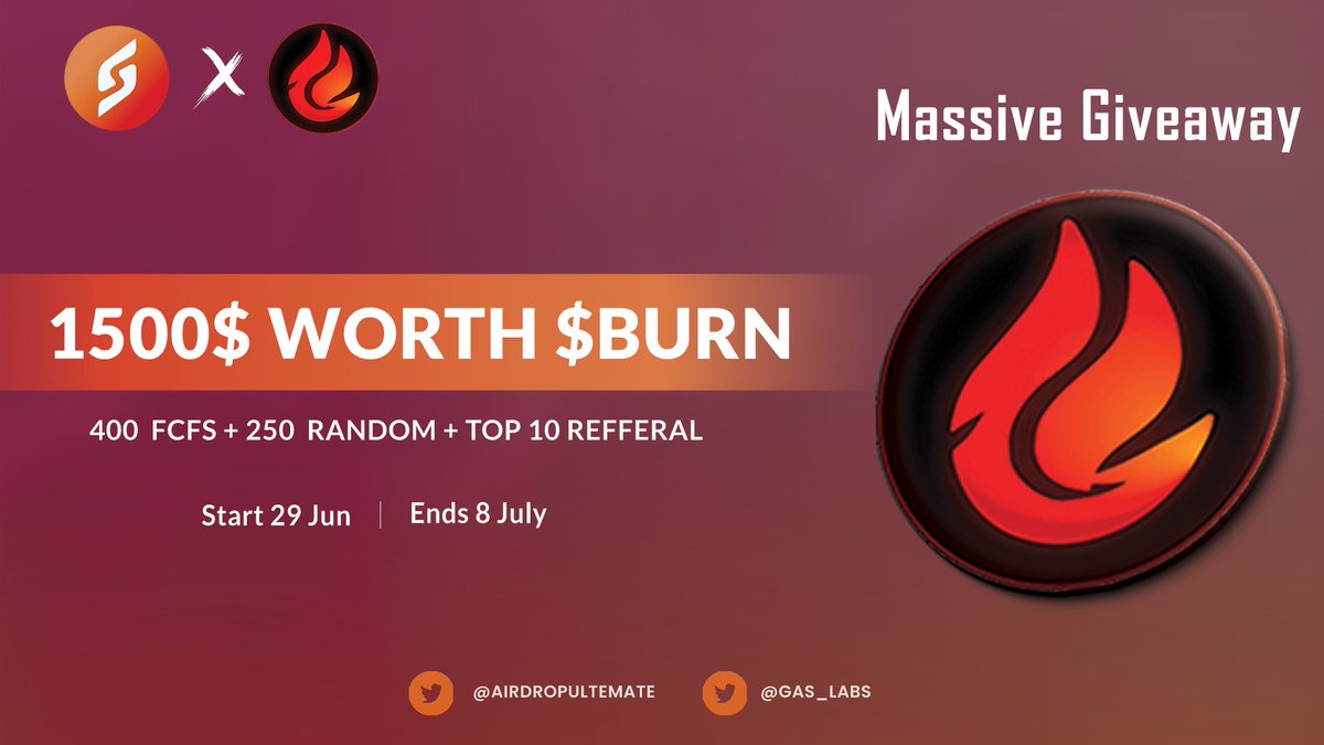 Airdrop Ultimate (@airdropultemate) on Twitter photo 🥳 Gas Labs X Airdrop Ultimate #Giveaway
🏆 Prize Pool «» 1,500$ in $BURN
✅ Follow <a href="/AirdropUltemate/">Airdrop Ultimate</a> &
<a href="/Gas_Labs/">Gas Labs | $Burn 🔥</a>
✅ Like, RT & Tag 3 Friends
✅ Complete #Gleam⤵️
gleam.io/KoQxw/gas-labs…
⏳ Ends 8th July
#Airdrop #BURN #Giveaway #Crypto #GasLabs #ETH 🥳 Gas Labs X Airdrop Ultimate #Giveaway
🏆 Prize Pool «» 1,500$ in $BURN
✅ Follow <a href="/AirdropUltemate/">Airdrop Ultimate</a> &
<a href="/Gas_Labs/">Gas Labs | $Burn 🔥</a>
✅ Like, RT & Tag 3 Friends
✅ Complete #Gleam⤵️
gleam.io/KoQxw/gas-labs…
⏳ Ends 8th July
#Airdrop #BURN #Giveaway #Crypto #GasLabs #ETH