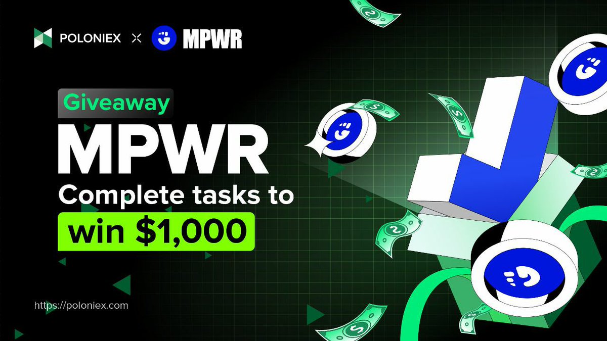 $1,000 Giveaway of MPWR Listing! 🎉

Campaign period (UTC): ⏰
Ongoing until July 11th

1⃣️ Follow <a href="/Poloniex/">Poloniex Exchange</a> <a href="/clubrare_nft/">ClubRare</a> , RT &amp; Tag 3 friends 

2⃣️ Join Poloniex Telegram t.me/PoloniexEnglish

3⃣️ Complete Gleam tasks here gleam.io/lVObL/1000-giv…

#AirdropCrypto #Giveaway