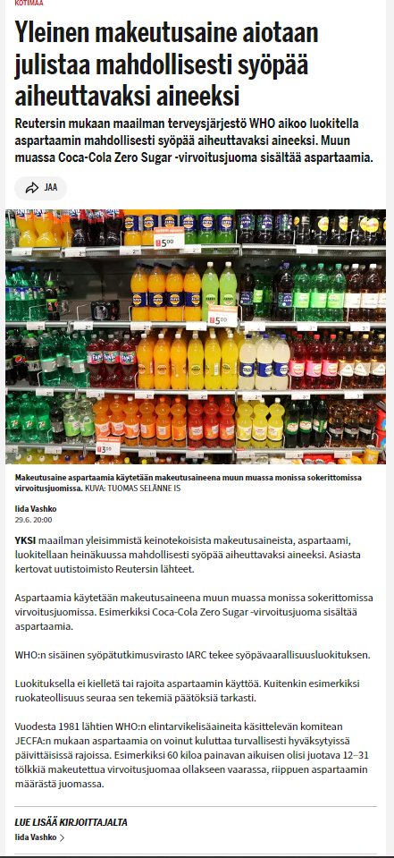 Sokeri lihottaa ja Aspartaami mahdollisesti syöpää aiheuttava lisäaine. Kumman valitset? <a href="/fazer/">adriano junior</a> <a href="/Hartwall/">Hartwall</a>