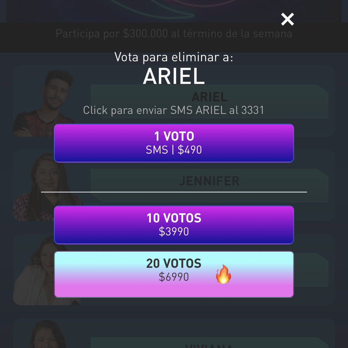 csantander23's tweet photo. ATENTOS A DIFUNDIR : 
Si llegamos a más de 2000 RT y a 2000 FAV yo me rajo 40 votos para Ariel !!! 

 #GranHermanoCHV https://t.co/CL6DRFPoSe