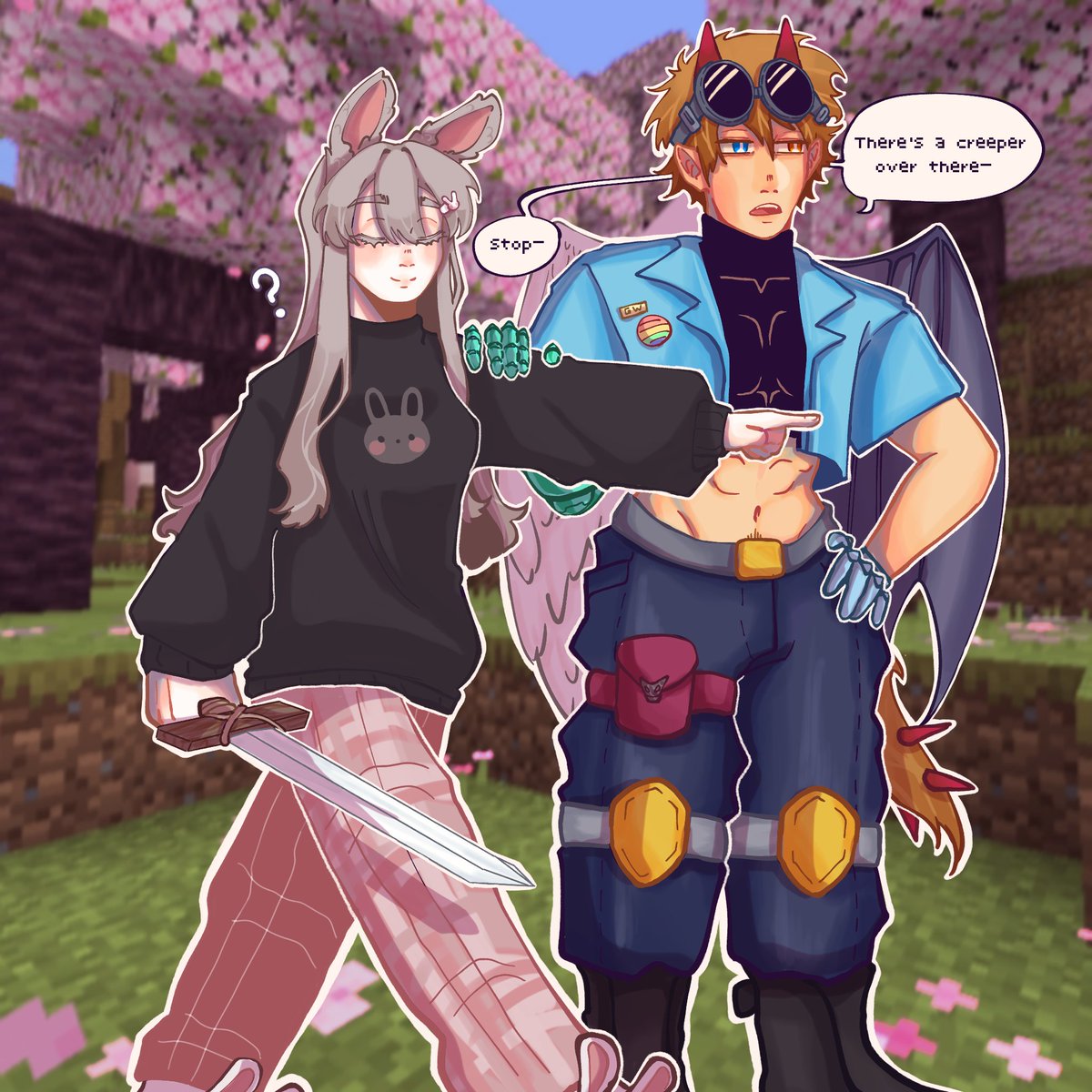 pochannabel's tweet photo. my friends on a minecraft adventure, the blind and the tired. 
sleepyuzu_ &amp; wingwonder_arts on insta! https://t.co/qY5ixZFkWS