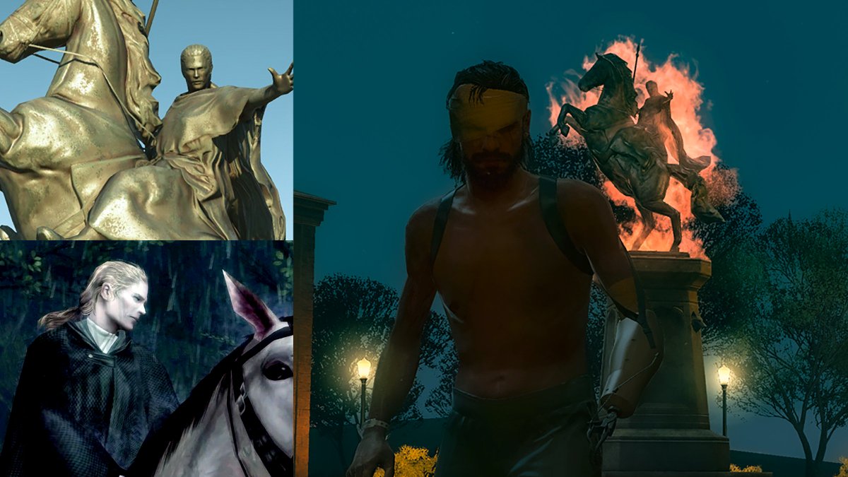 MGSMGN's tweet photo. A commonly overlooked detail in MGS V: The Phantom Pain is that, when making the escape during the attack on the Dhekelia SBA Memorial military hospital in Cyprus, in the middle of the courtyard stands a statue of none other than The Boss herself. A true Patriot.

#メタルギア  #MetalGearSolid  #MGSV