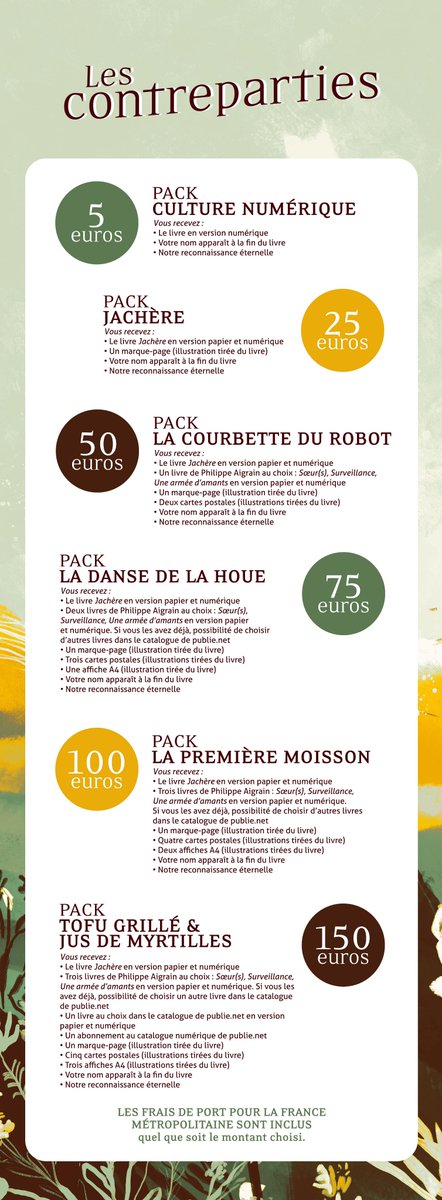 Du numérique en culture au tofu grillé arrosé de jus de myrtilles en passant par la danse de la houe, il y en a pour tous les goûts dans les contributions à la campagne de Jachère. Elle se termine dimanche, alors si vous voulez en être dépêchez-vous !

fr.ulule.com/jachere-philip…