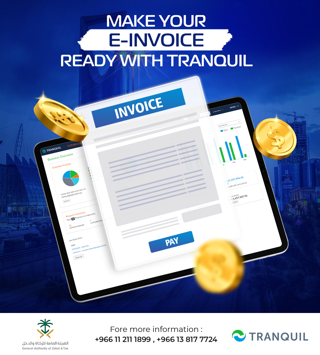 The second phase of e-invoice in KSA is rolling out. Implement timely and affordable e-invoice for your business. Make your e-invoice ready with Tranquil.
#zatca #invoice #einvoice #secondphase #invoicingsoftware #tranquil #gcc #erpsoftwares #ksa #saudiarabia #einvoiceupdates