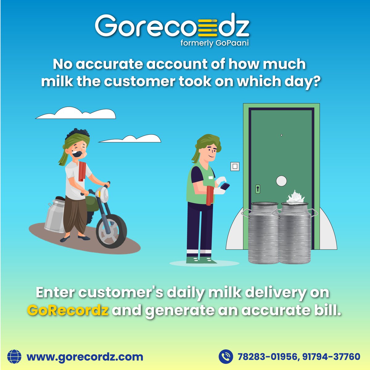 GoPaani's tweet photo. Enter customer's daily milk delivery on GoRecordz and generate an accurate bill.
Download- Android- https://t.co/VAyUeOsp5H 
iOS- https://t.co/TPR1tlRNgd
#water #watermanagement #watersupply #business #deliverymanagement #deliveryservice #delivery #milk  #fooddelivery #newspaper https://t.co/d3kL5ZYut7