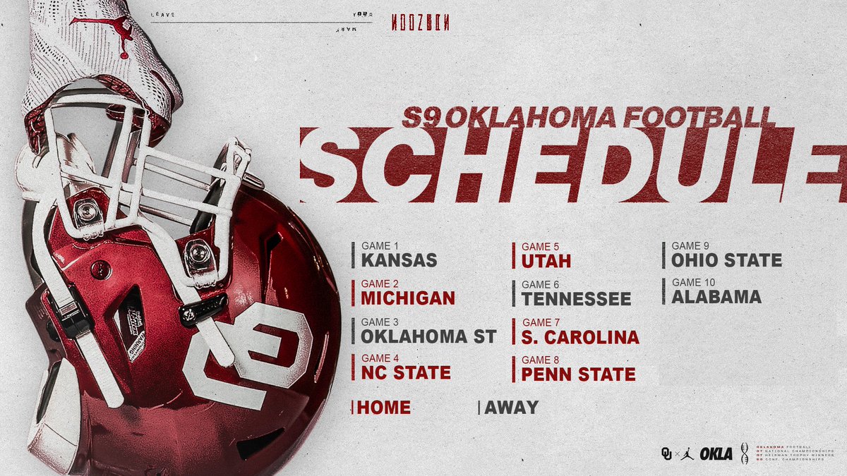 TheCoachGerald's tweet photo. Your Season 9 schedule for the Oklahoma Sooners https://t.co/5ABc1OabER