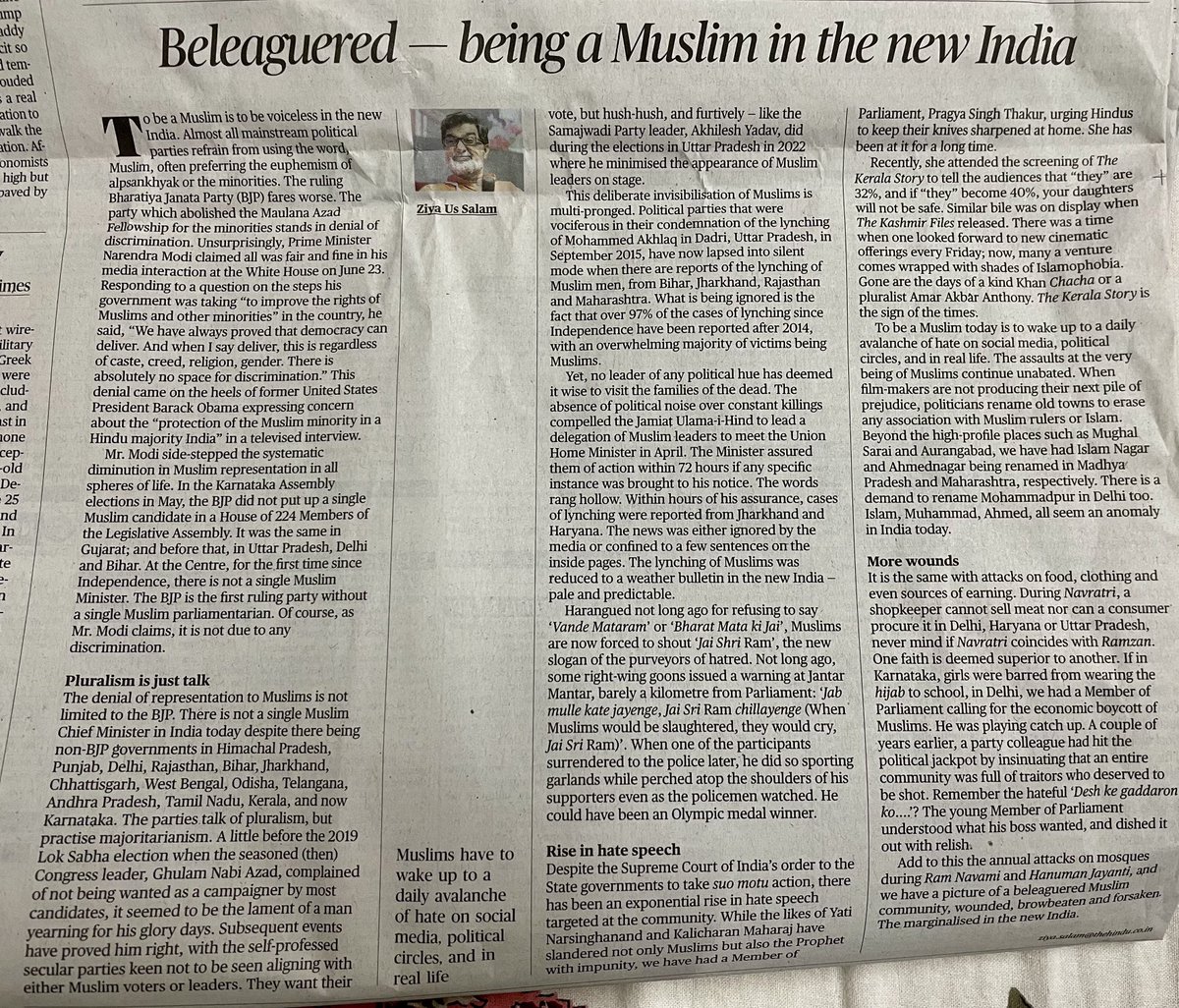 Brilliant and must read article! ⁦<a href="/TheHinduComment/">The Hindu Comment</a>⁩ A true picture “of a beleaguered Muslim community, wounded, browbeaten and forsaken. The marginalised in the new India.”