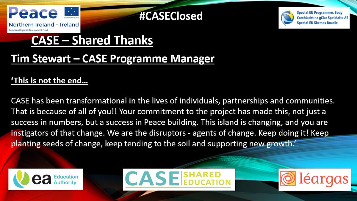 CASE - Shared Beginnings

#CASEClosed 

#SharedEd

<a href="/SEUPB/">SEUPB</a>
<a href="/Ed_Authority/">Education Authority</a>
<a href="/Leargas/">Léargas</a>