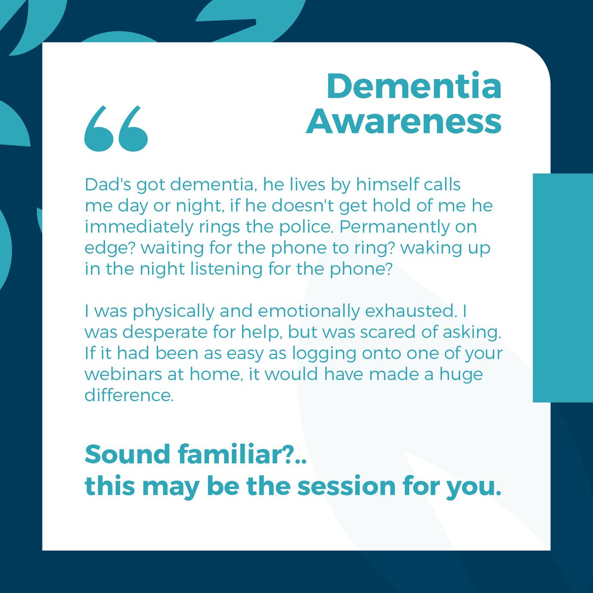 Join us with Dementia expert from AgeUK for an upbeat invigorating session on Dementia Awareness.

Where
Online via Zoom and Malvern Gate, Bromwich Road, Worcester, WR2 4BN

When
Start: 3rd July, 2023 at 10:30am
End: 3rd July, 2023 at 12:30pm

carersworcs.org.uk/Event/dementia…