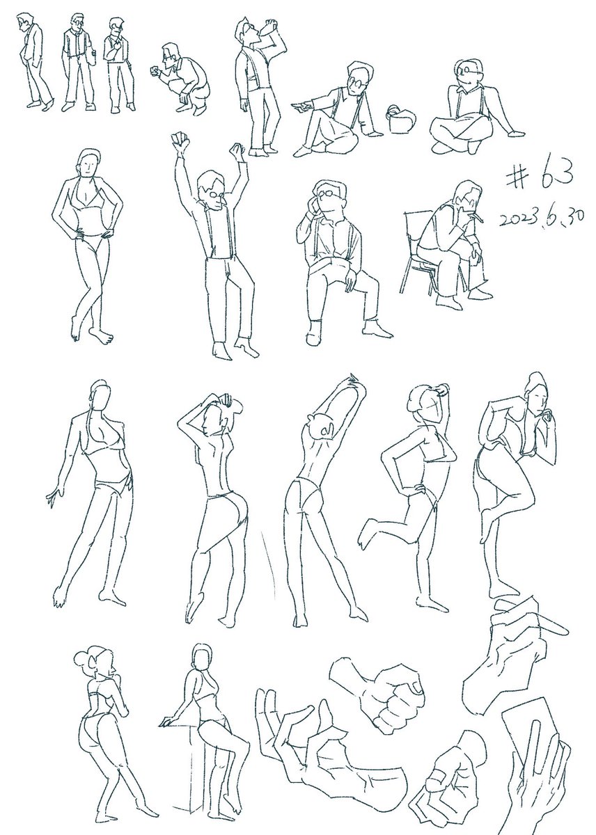 #63
重心の線と身体の線を意識して。
手は角度による見え方の違いを描きわけられるようにストックしていきたい。
#ジェスドロ https://t.co/ABNlIjrIt7