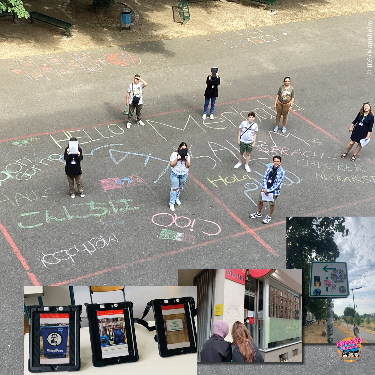 IDS_Mannheim's tweet photo. Schülerinnen &amp; Schüler der Marie-Curie-Schule haben diese Woche als #SprachChecker mit dem IDS in der #Neckarstadt-West sprachliche Spuren in ihren Straßenzügen gesammelt &amp; diese unter #Mehrsprachigkeit|saspekten ausgewertet. Danke an unsere #SprachChecker &amp; alle Beteiligten! https://t.co/lDj9SRbd6n