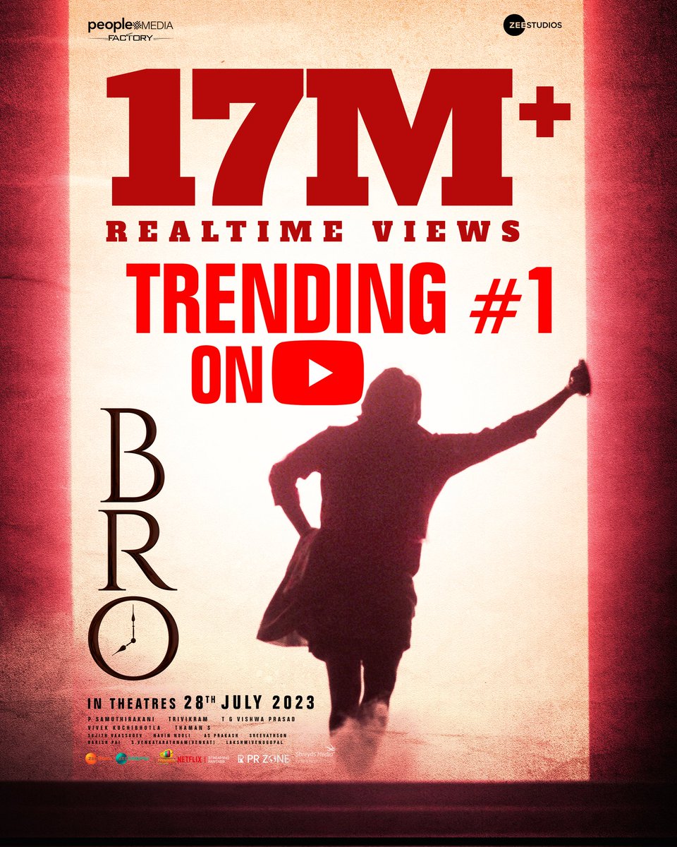peoplemediafcy's tweet photo. #BROTeaser sets the Internet ablaze, surpassing 17M+ views and Trending #1⃣🔥🌍

🔗https://t.co/Jsshc1rncE

@PawanKalyan @IamSaiDharamTej @thondankani @MusicThaman @vishwaprasadtg @vivekkuchibotla @lemonsprasad @SVR4446 @neeta_lulla @ZeeStudios_ @zeestudiossouth

#BroTheAvatar
#BROFromJuly28