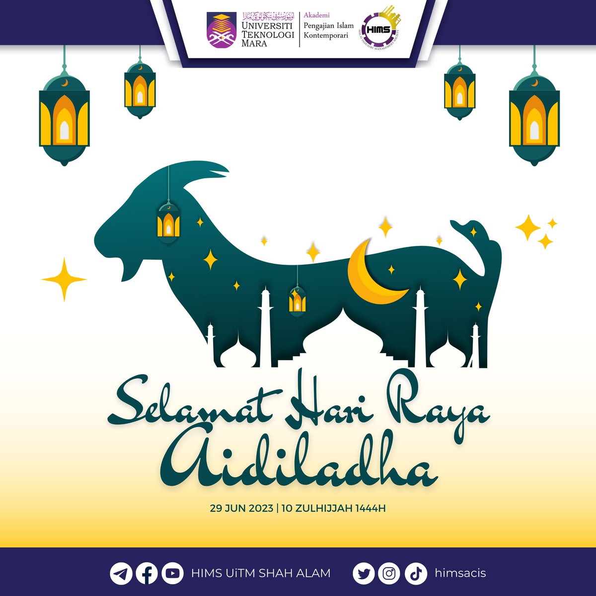 himsacis's tweet photo. [𝐒𝐀𝐋𝐀𝐌 𝐀𝐈𝐃𝐈𝐋𝐀𝐃𝐇𝐀 𝟏𝟒𝟒𝟒𝐇]

Halal Industry Management Society ingin mengucapkan Selamat Menyambut Hari Raya Aidiladha 1444H.

Marilah kita memanfaatkan Hari Raya Aidiladha pada tahun ini dengan melaksanakan segala amalan dan ibadah sunat dengan penuh bermakna. https://t.co/ghnCL7xm7T