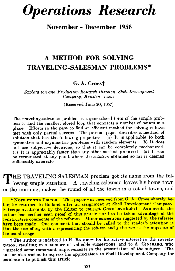 Did you know that G. A. Croes, the author of the famous "2-opt" operator for the TSP, never submitted the revised version of his manuscript? The paper was nevertheless published in OR in 1958, despite the failed attempts of the Editor to contact him (see "Note by the Editor")!