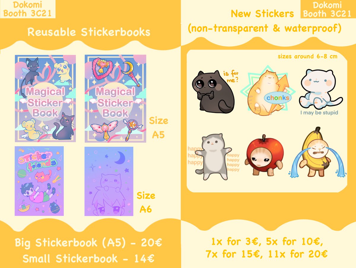 Some last new merch announcements for Dokomi! Stickerbooks, Rubber Charms and some new meme stickers hehe! Hope you're gonna like them 💗 Available at dokomi booth 3C21 💕 #Dokomi23