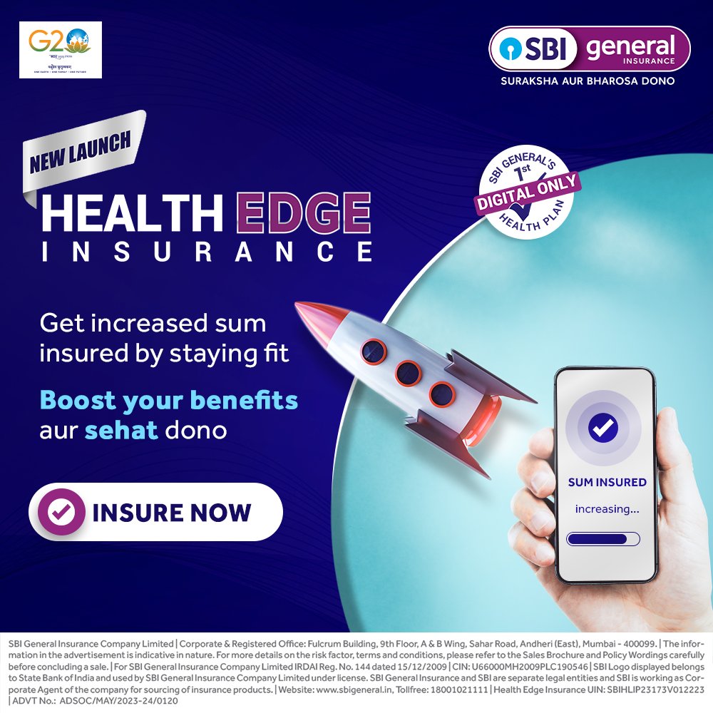sbigeneral's tweet photo. When we care about your health, we make sure you get everything you need for it. Gym memberships, benefit boosters, discounts, unlimited refills, extended sum insured, just to name a few. With SBI General Health Edge, your health is taken care of. 
 
#SBIGeneral #HealthEdge https://t.co/T1e6TbIuo2