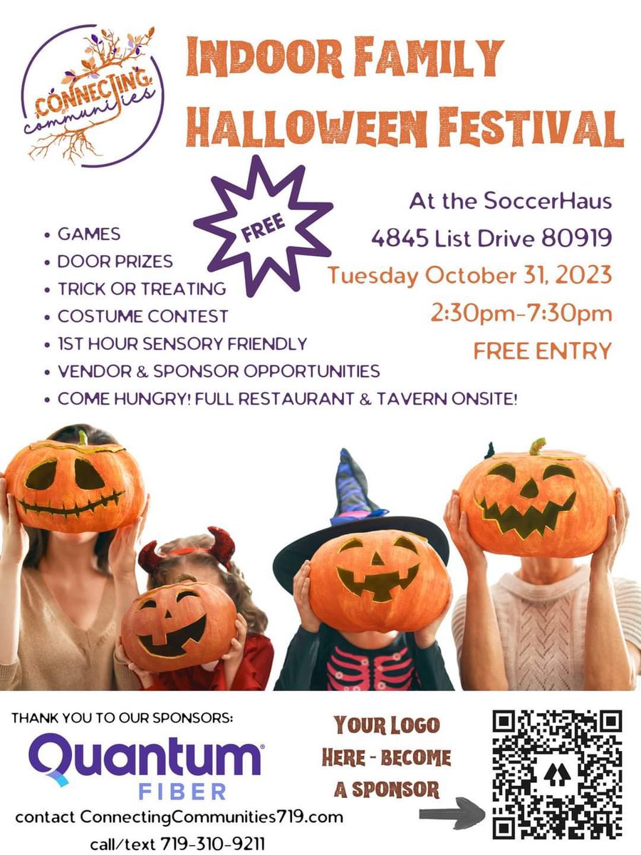 TheSlideWBN's tweet photo. Connecting Communities Presents a Free Entry Indoor Family Halloween Fest
Date: October 31st, 2023 //                 When: 2:30-7:30pm
Where: 4845 List Drive 80919
Save the date for your family and friends-Don't Miss OUT!!
#ConnectingCommunities #HalloweenFest #COS #Colorado https://t.co/2h8w8eiDJD