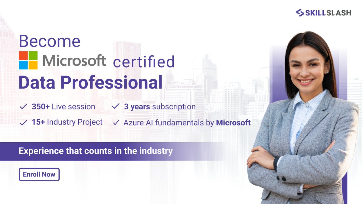 skillslash's tweet photo. Are you looking to become a Microsoft-certified data professional? Look no further than Skillslash! Our cutting-edge courses will equip you with the skills and experience that count in the industry.  👉Follow
@skillslash

and Enroll now at https://t.co/I8xNsQkJ5k https://t.co/jimr2gyGOC
