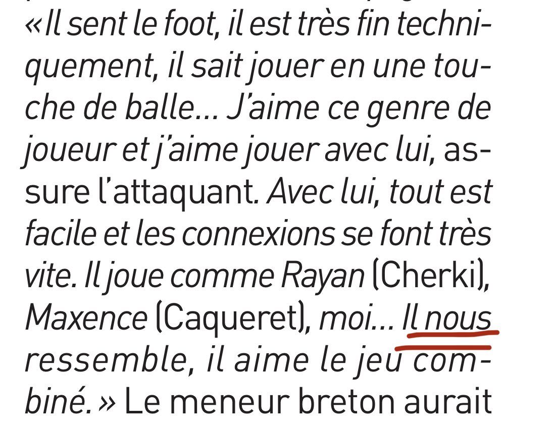 Prugneau's tweet photo. « Nous » ❤️

Gouiri qui parle de Le Fée, par ailleurs son nouveau coéquipier à Rennes, mais qui réfléchit encore comme un Lyonnais, c’est trop mignon (et dramatique) https://t.co/ltgzMXjilY