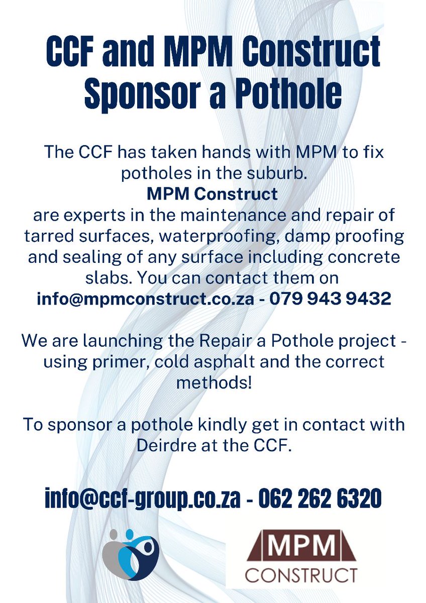 MpmConstruct's tweet photo. Sponsor a Pothole...

#MpmConstruct #CCF #SponsorAPothole #WeCare https://t.co/FfwYHjiVmv