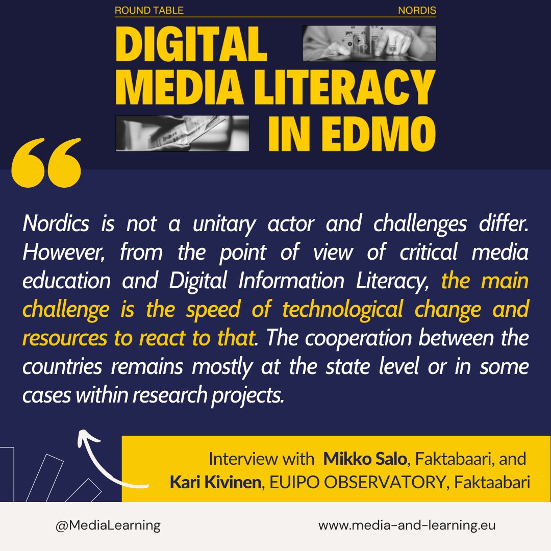 Learn more about <a href="/nordishub/">NORDIS</a>  and their efforts in combating #disinformation. 🥊

🧾Read the full interview with <a href="/mikkovsalo/">Mikko Salo</a> &amp; <a href="/Kari_Kivinen/">Kari Kivinen</a> here➡️media-and-learning.eu/type/featured-…

#MediaLiteracy <a href="/EDMO_EUI/">European Digital Media Observatory</a> <a href="/Faktabaari/">Faktabaari</a>