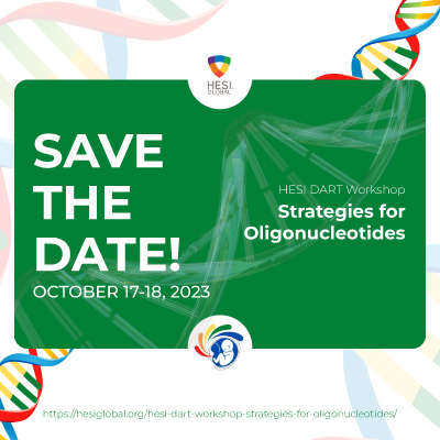 Save the date for this hybrid HESI DART Workshop on Strategies for Oligonucleotides! We will bring together regulatory representatives, members from the #HESIDART committee, and other invited experts and stakeholders 🤩 ow.ly/fssF50OYfsY #EmergingThemes #ScientificPanel