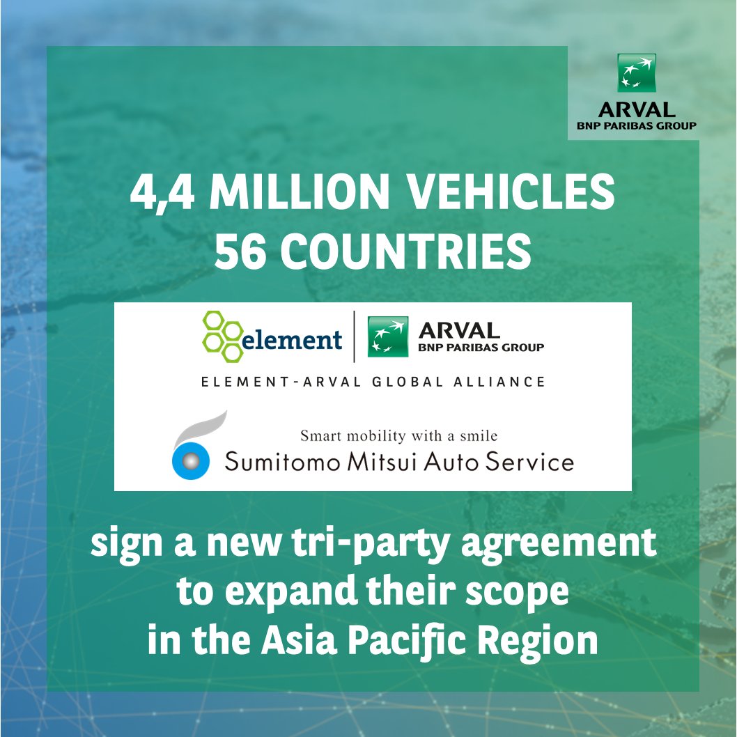 4.4 million vehicles – 56 countries: Arval, Element Fleet Management And Sumitomo Mitsui Auto Service sign new tri-party agreement, expanding geographical coverage and scope in the Asia Pacific region arval.com/arval-element-… #Mobility #Fleet #GlobalAlliance #Partnership