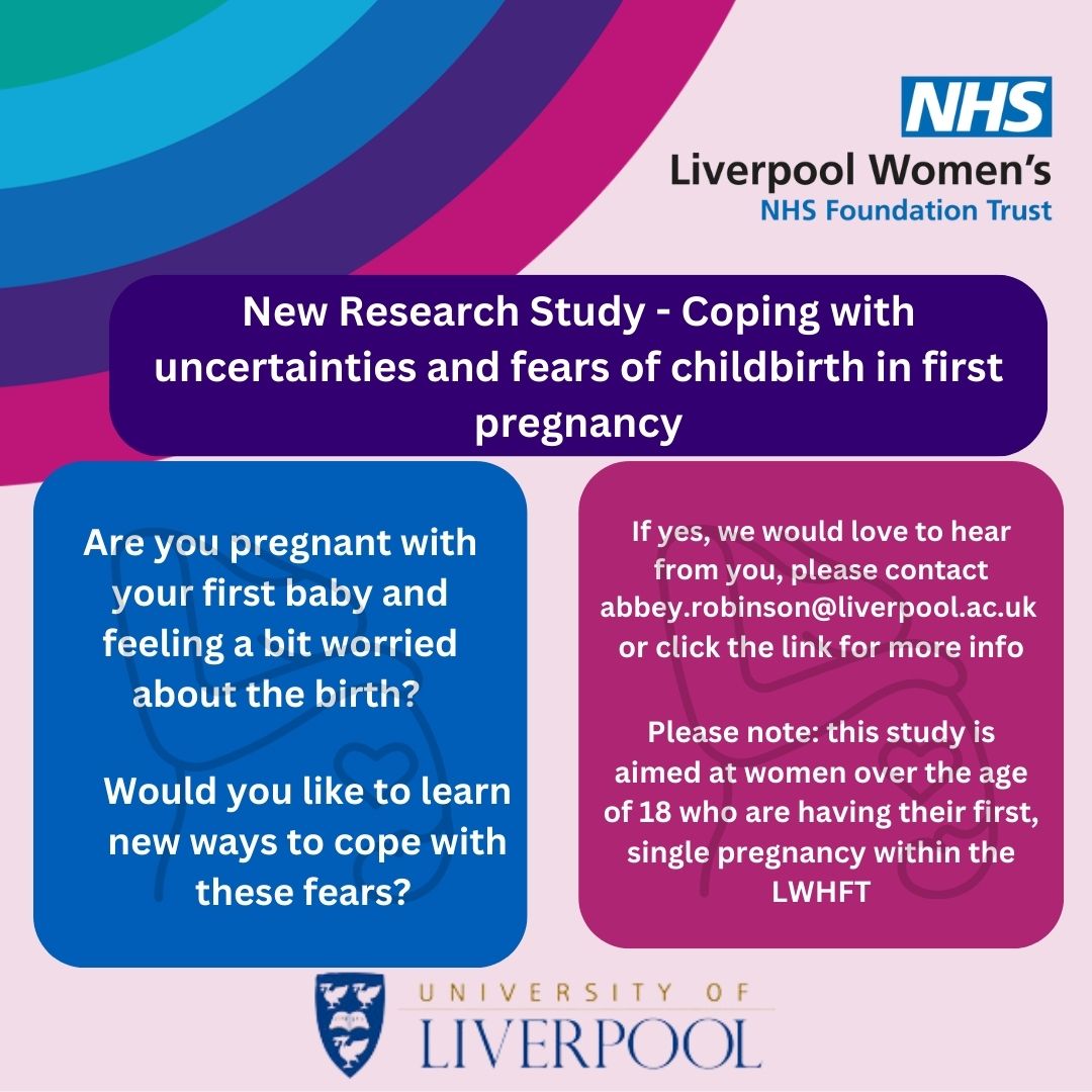 New Research Study - Coping with uncertainties and fears of childbirth

Are you pregnant with your first baby and feeling a bit worried about the birth? Would you like to learn new ways to cope with these fears? 

If yes click the link for more info orlo.uk/wlLzl