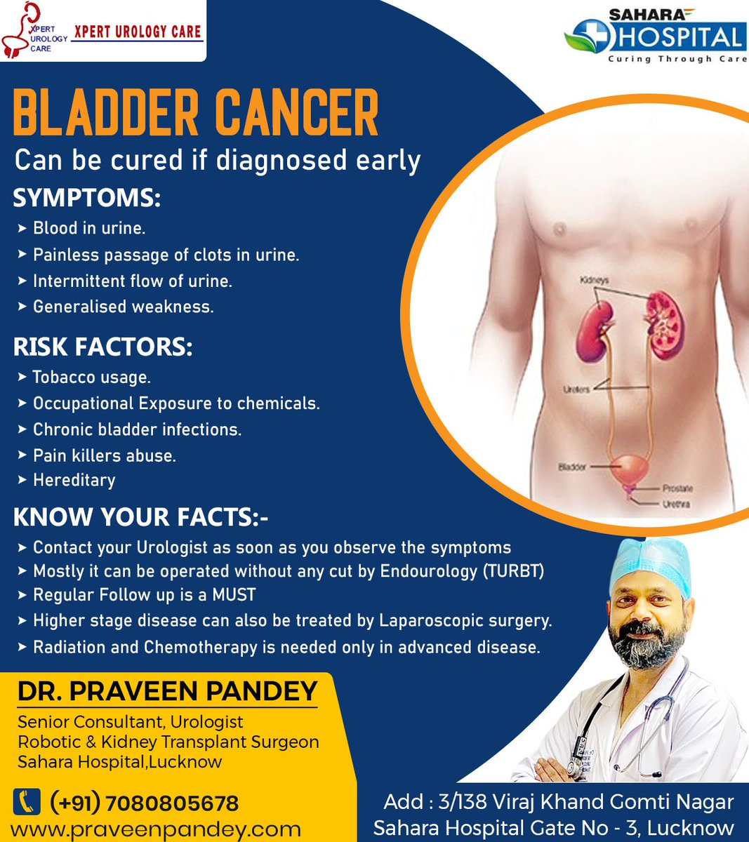 #bladdercancer #BladderCancerAwareness #bladderproblems #Laproscopic#kidneytransplant #roboticsurgery #bladdercancerawareness #bladdercancer Dr. Praveen Pandey Senior Consultant, Urologist (Robotic & Kidney Transplant Surgeon) Xpert Urology Care, Opp SAHARA HOSPITAL, Gate No. 3