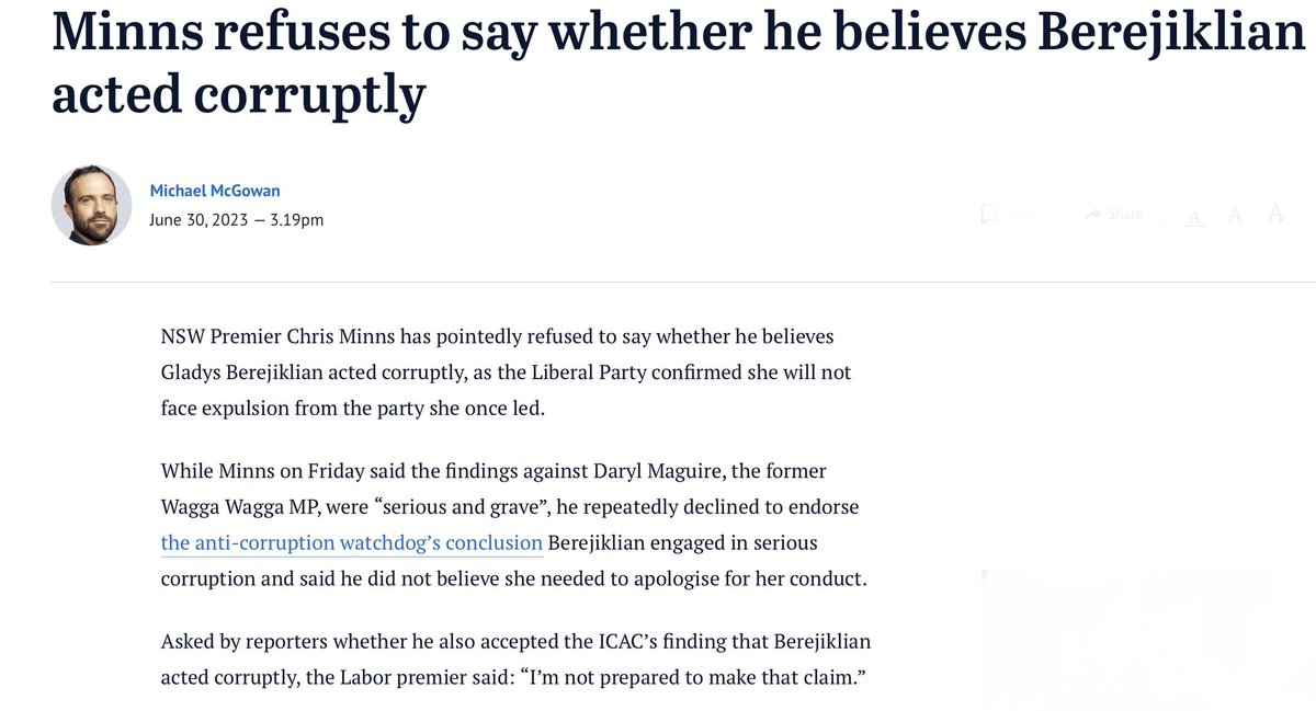 chiokell's tweet photo. So much for the rule of law in NSW .

Minns WTF? 

#ICACReport #nswpol #ICAC #GladysBerejiklian https://t.co/MqUZ70feO3
