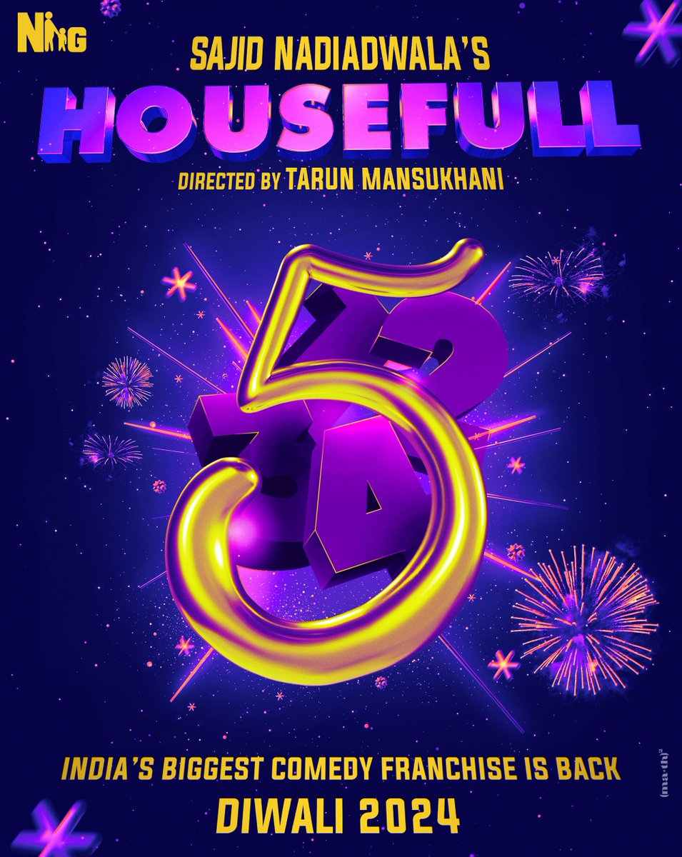 Get ready for FIVE times the madness! 💥 Bringing to y'all #SajidNadiadwala’s #Housefull5 Directed by @Tarunmansukhani See you in cinemas on Diwali 2024! @Riteishd @NGEMovies @WardaNadiadwala