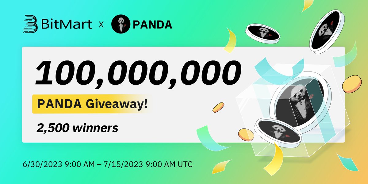 🌟 #BitMart X #PANDA Listing #Airdrop 🌟

1⃣️Follow <a href="/BitMartExchange/">BitMart</a> &amp; <a href="/BitMartResearch/">BitMart Research｜$BMX HODLer</a> &amp; @bigpandameme
2⃣️Join t.me/BitMartExchange &amp; t.me/bigpandacrypto1
3⃣️RT &amp; Tag 3 frds &amp; Like
4⃣️Fill forms.gle/hSWWGS2WUQQsuK…

🎁2,500 winners / 100,000,000 $PANDA
Register 👉