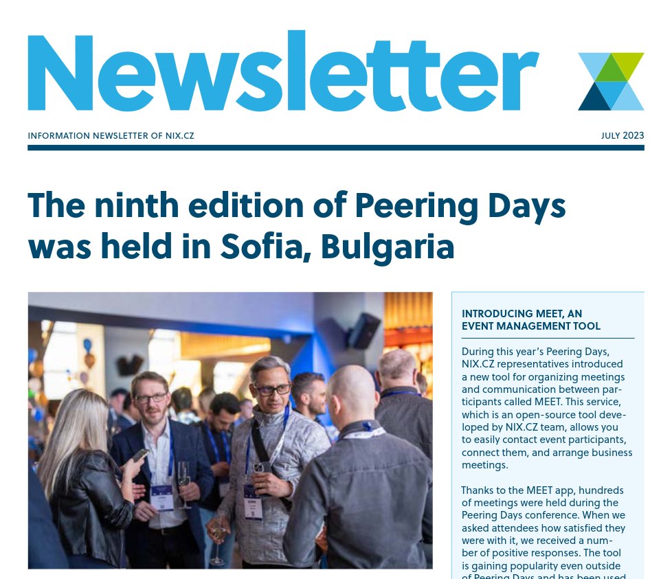 NIX_CZ's tweet image. The new issue of the NIX.CZ newsletter has been published. nix.cz/docs/Newslette… #PeeringDays2023 #MEET #CSNOG2023 #IXP #ISP #Letspeer