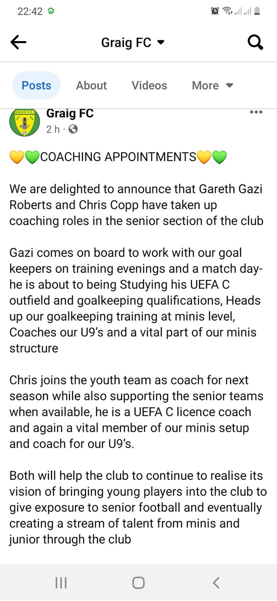 <a href="/FC_Graig/">Graig FC</a> Thank you for the opportunity.
It's been a great start to pre season  working alongside <a href="/Dan_Tosh05/">Dan Tosh</a> and getting to know a talented group of players. 
Looking forward to achieving our goals set out for the 23/24 season.
💪💚💛