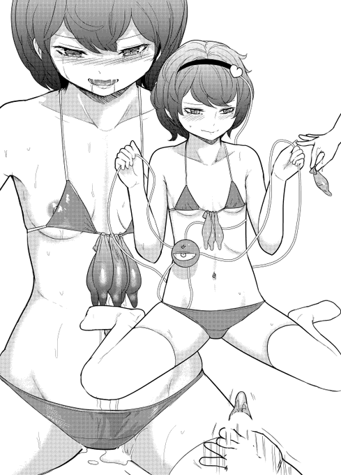 【R18、セリフなし差分】マイクロビキニずらしチャレンジという素晴らしいフェチなシチュがあると知ってお姉ちゃんにやってもらいました!色々応用が効きそう😄 