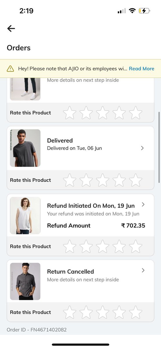 divyajain3097's tweet photo. @AJIOLife It's a big hassle to deal with this honestly. 
Can you guys just sort this. Pick up has not happened and also other returns has been cancelled on the app https://t.co/uhrYyfbV0N
