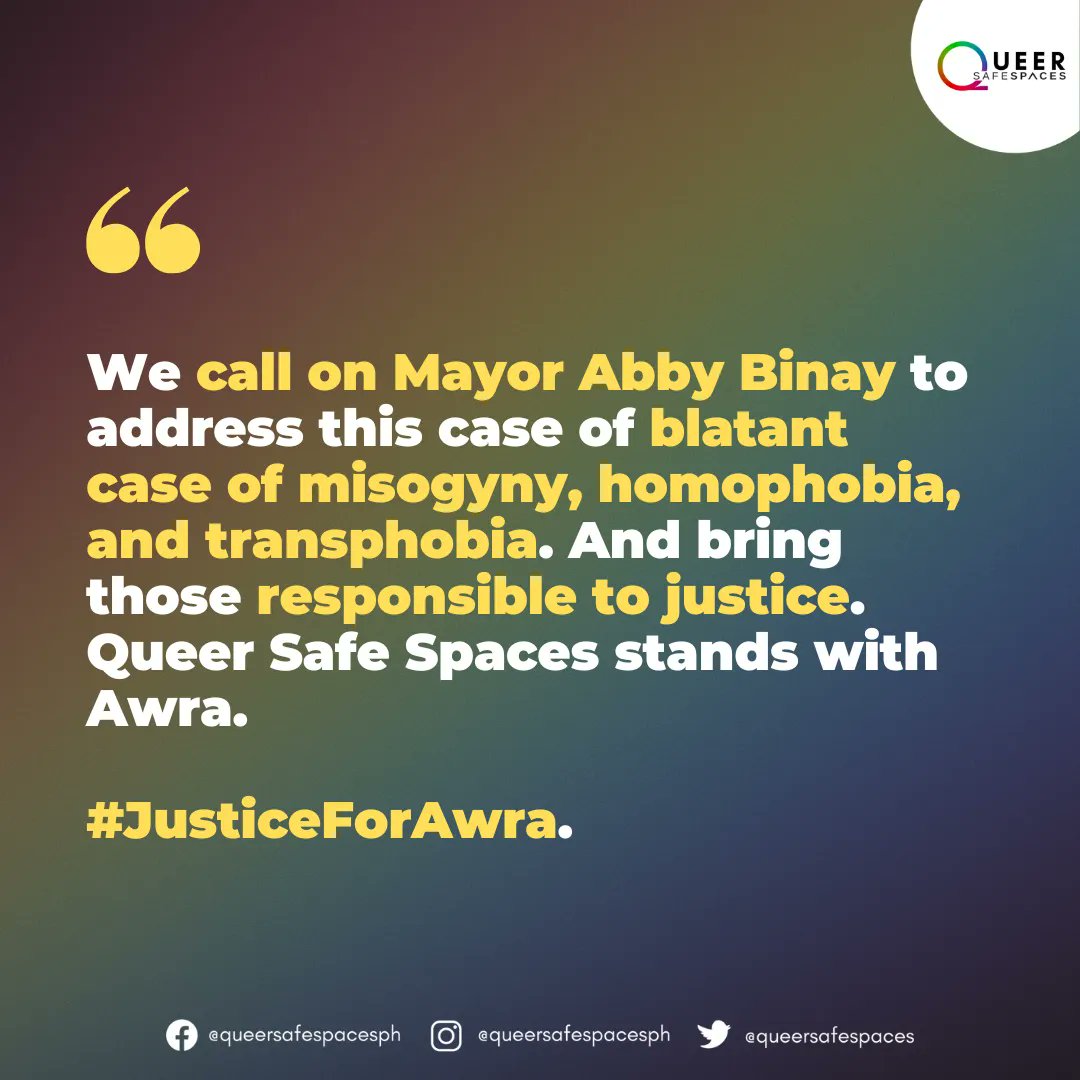 queersafespaces's tweet photo. QUEER SAFE SPACES STATEMENT ON AWRA BRIGUELA’S ARREST

"HINDI NATATAPOS ANG LABAN SA PRIDE MONTH.

Queer Safe Spaces condemns the Makati Police for violently apprehending Awra, who only defender her friends against harassers.

It is scary and disguting how the Makati Police + https://t.co/6wurkhuc6h