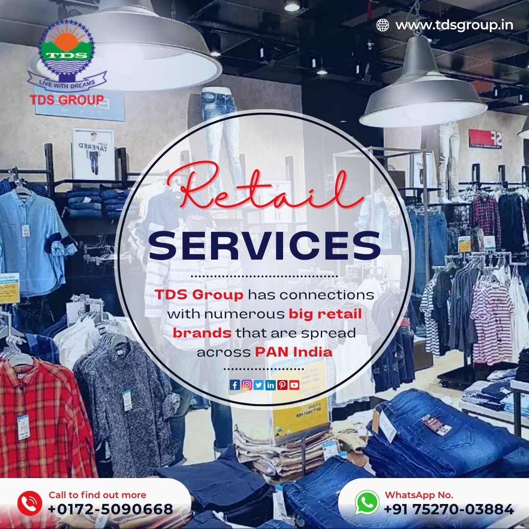 #TDSGroup partners with multiple brands or retail companies at numerous locations and is investing to open more stores in PAN #India also.  Call us at 0172-5090668, WhatsApp No. 7527003884.
#retailservices #retailoutlets #retailsolutions